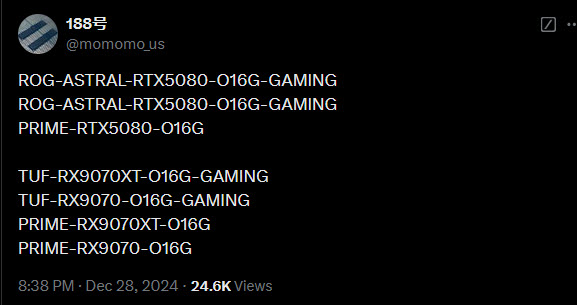 2024 12 30 10 36 34 เผยการ์ดจอ Nvidia GeForce RTX 5080 และ AMD Radeon RX 9070 XT จะใช้แรมความจุ 16GB 