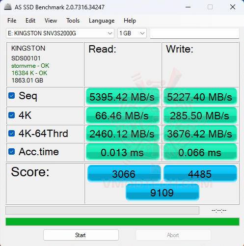 as ssd Kingston NV3 PCIe 4.0 NVMe SSD 2TB Review
