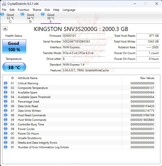 disk info Kingston NV3 PCIe 4.0 NVMe SSD 2TB Review