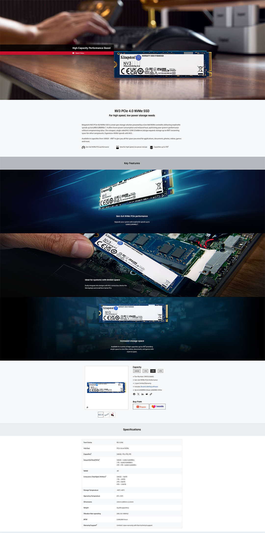 spec Kingston NV3 PCIe 4.0 NVMe SSD 2TB Review