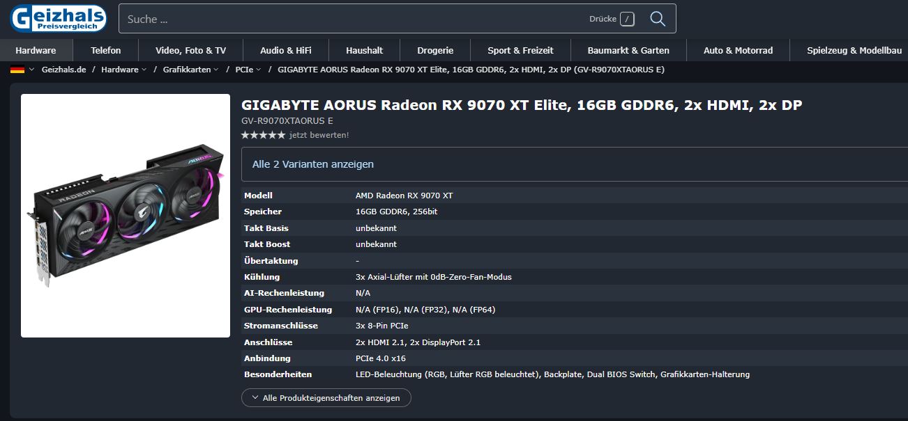 gigabyte-rx-9070-xt-gaming-oc-geizhals gigabyte rx 9070 xt gaming oc geizhals เผยการ์ดจอ AMD Radeon RX 9070 XT และ RX 9070 พร้อมจดทะเบียนในร้านค้าปลีกในเดนมาร์กโดยจะเริ่มสต็อกเตรียมขายในวันที่ 23 มกราคมนี้