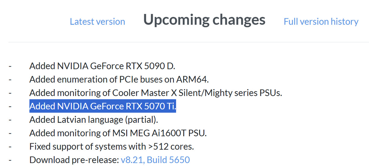 2025 02 01 6 11 03 เผยโปรแกรม HWiNFO เพิ่มการรองรับ Nvidia GeForce RTX 5070 Ti รุ่นใหม่ล่าสุดคาดเตรียมเปิดตัวในเร็วๆ นี้ 