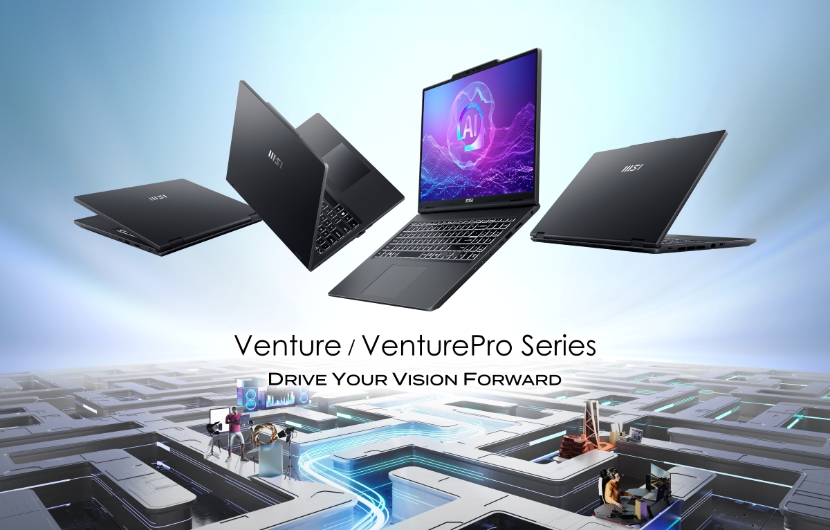 venture key visual พบกับ MSI Venture และ Venture Pro Series ใหม่ล่าสุด พลังประมวลผลเหนือระดับในดีไซน์บางเบา พกพาสะดวก พร้อมลุยทุกภารกิจ!