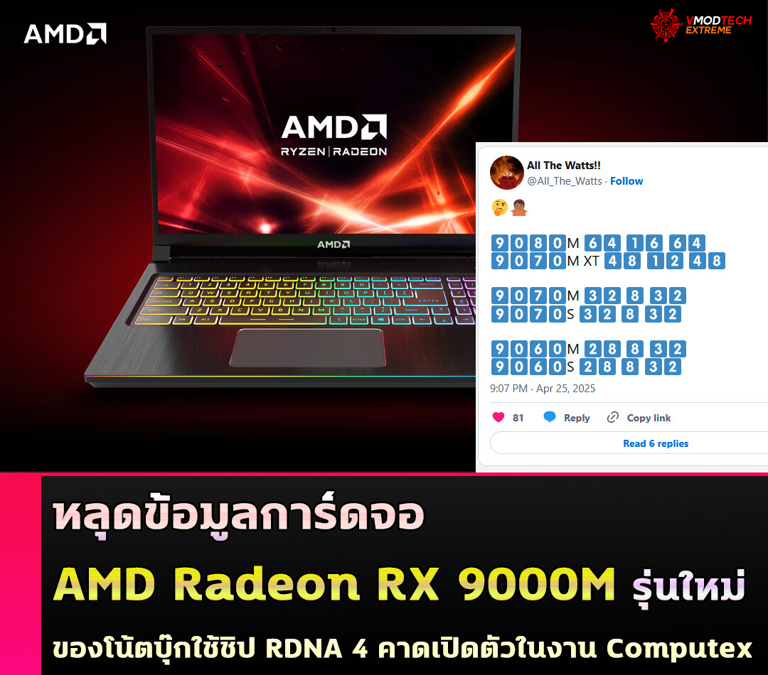 amd radeon rx 9000m หลุดข้อมูลการ์ดจอ AMD Radeon RX 9000M รุ่นใหม่ของโน้ตบุ๊กใช้ RDNA 4 คาดเตรียมลงในปีนี้