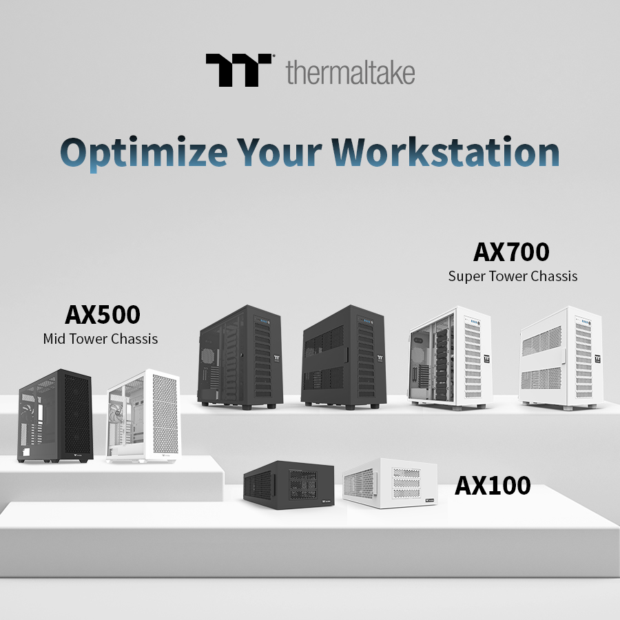 thermaltake unveils the ax series chassis lineup 1 Thermaltake เปิดตัวเคสซีรีส์ AX ดีไซน์แบบฟูลทาวเวอร์โมดูลาร์เพื่อการระบายความร้อน การจัดเก็บ และความยืดหยุ่นสูงสุด