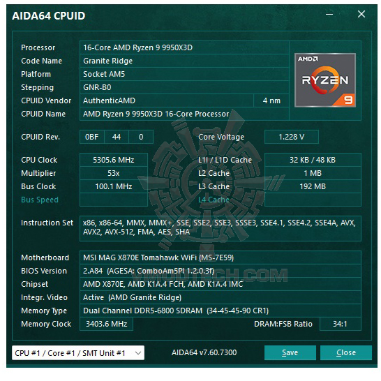 aida64 MSI MAG X870E TOMAHAWK WIFI REVIEW