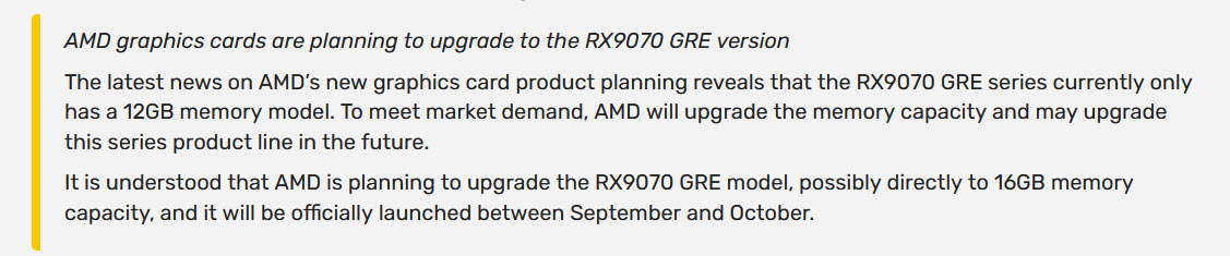 2025 08 27 22 16 25 AMD Radeon RX 9070 GRE รุ่นใหม่ที่มาพร้อมหน่วยความจำ 16GB มีรายงานว่าจะเปิดตัวระหว่างเดือนกันยายนถึงตุลาคมที่จะถึงนี้