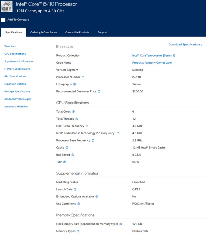 2025 09 12 9 36 18 อินเทลนำซีพียู 14nm รหัส “Comet Lake S” มาวางจำหน่ายใหม่ในรุ่น Core i5 110 สเปกใกล้เคียง Core i5 10400 