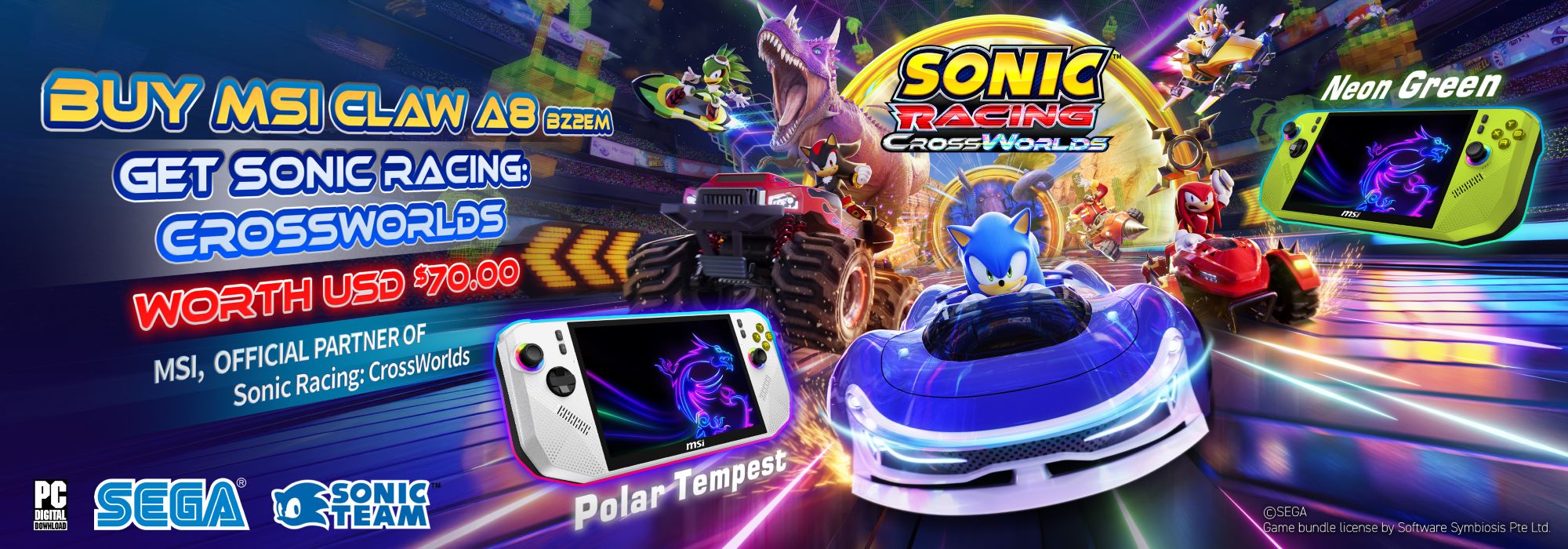 MSI จับมือ SEGA ซิ่งทะลุโลกกับ Sonic เมื่อซื้อ MSI Claw A8 วันนี้ รับฟรีเกม Sonic Racing: CrossWorlds