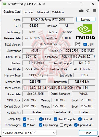 gpuzoc ASUS PRIME GeForce RTX™ 5070 12GB GDDR7 OC Edition Review