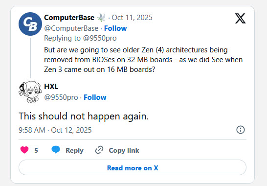 2025 10 16 9 25 28 ลือ!! ซีพียู AMD “Zen 6” รุ่นใหม่ของ AMD จะใช้งานได้ในเมนบอร์ดซีรีส์ 600/800 ที่มี BIOS ทั้งขนาด 32 MB และ 64 MB 