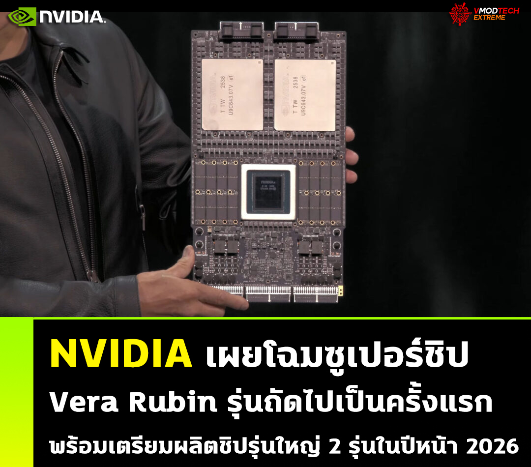 NVIDIA เผยโฉมซูเปอร์ชิป Vera Rubin รุ่นถัดไปเป็นครั้งแรก พร้อมเตรียมผลิตชิปรุ่นใหญ่ 2 รุ่นในปีหน้า 2026 