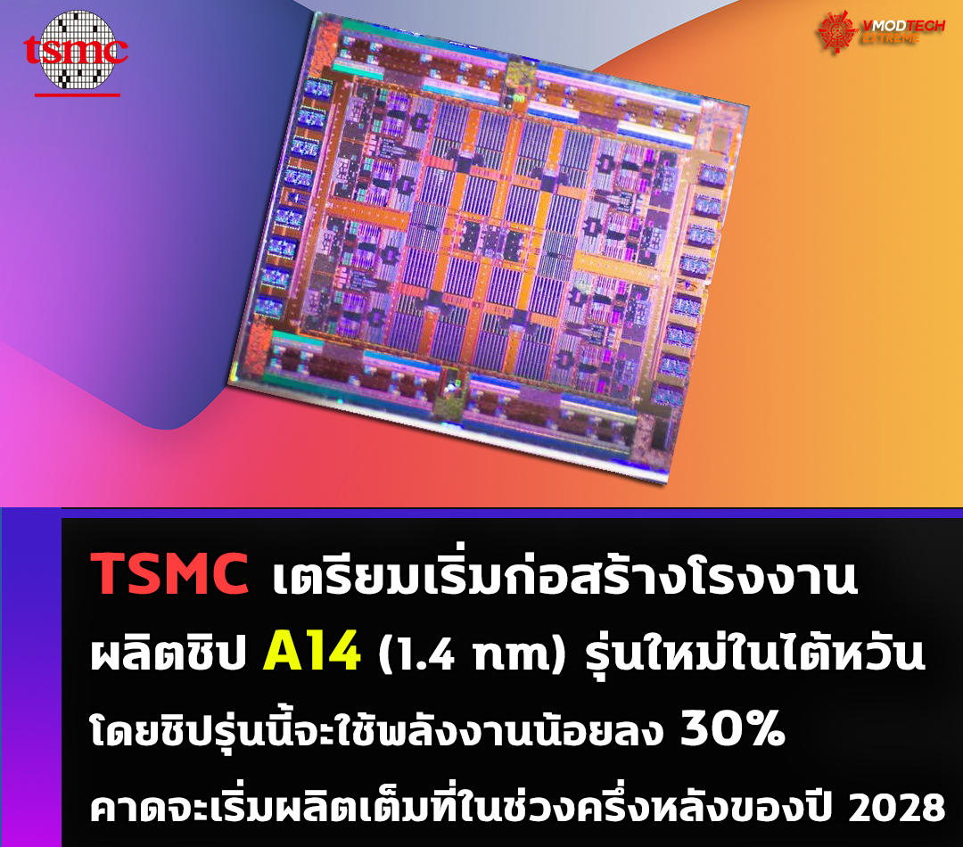 TSMC เตรียมเริ่มก่อสร้างโรงงานผลิตชิป A14 (1.4 นาโนเมตร) รุ่นใหม่ในไต้หวัน