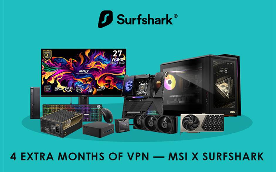 MSI ร่วมมือกับ Surfshark เพื่อมอบการป้องกัน VPN เพิ่มเติม 4 เดือน