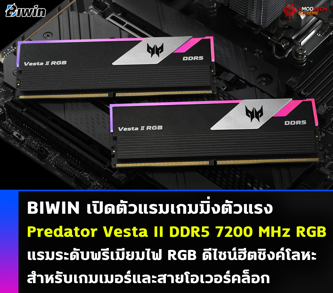 BIWIN เปิดตัว Predator Vesta II DDR5 7200 MHz RGB แรมระดับพรีเมียมไฟ RGB สำหรับเกมเมอร์และสายโอเวอร์คล็อก