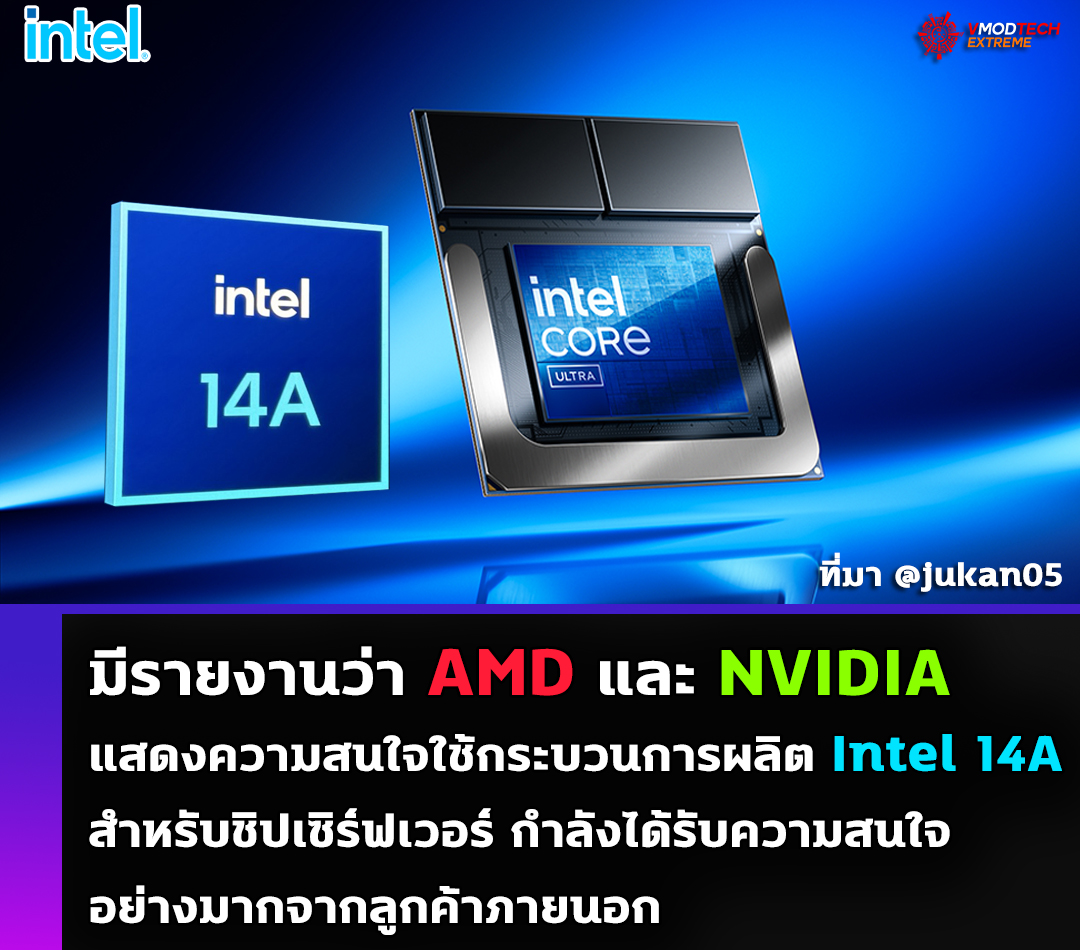 Intel 14A เริ่มมาแรง! AMD–NVIDIA สนใจใช้งาน ชิปเซิร์ฟเวอร์รุ่นใหม่อาจไม่ง้อ TSMC อย่างเดียว