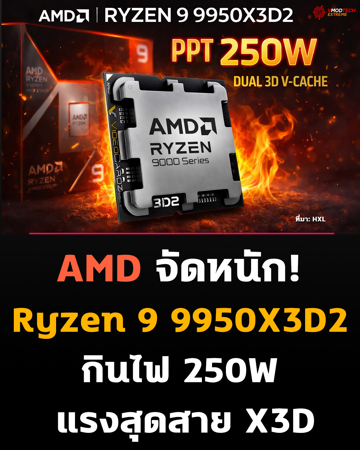 AMD Ryzen 9 9950X3D2 หลุดข้อมูล PPT 250W จัดหนักสายพลัง