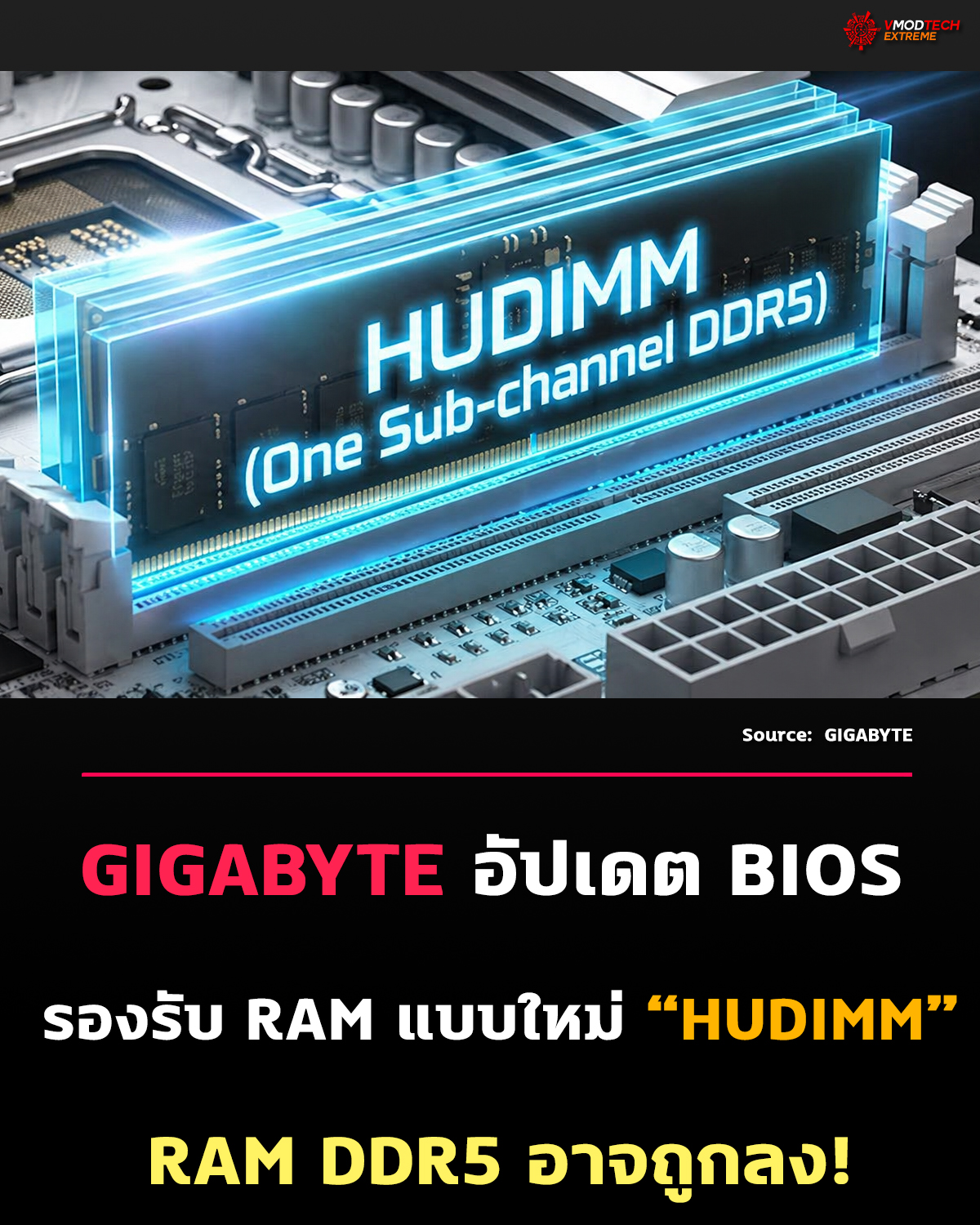 GIGABYTE อัปเดต BIOS รองรับ RAM แบบใหม่ “HUDIMM” บนเมนบอร์ด Intel 600 / 700 / 800 Series แล้ว