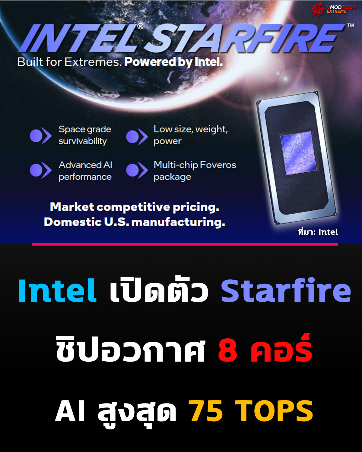Intel เปิดตัว Starfire ชิปอวกาศรุ่นใหม่ ใช้ Intel 18A พร้อมพลัง AI สูงสุด 75 TOPS
