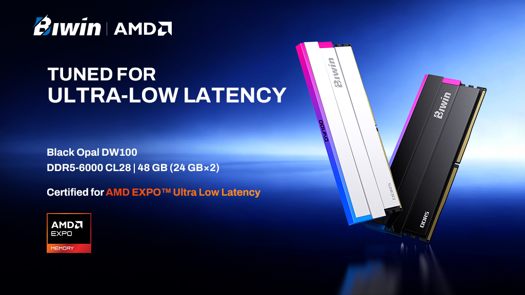 dw100pr dw100pr Biwin Black Opal DW100 DDR5 ผ่านการรับรอง AMD EXPO™ Technology: Featuring Ultra Low Latency พร้อมชูจุดเด่นความหน่วงต่ำเป็นพิเศษ