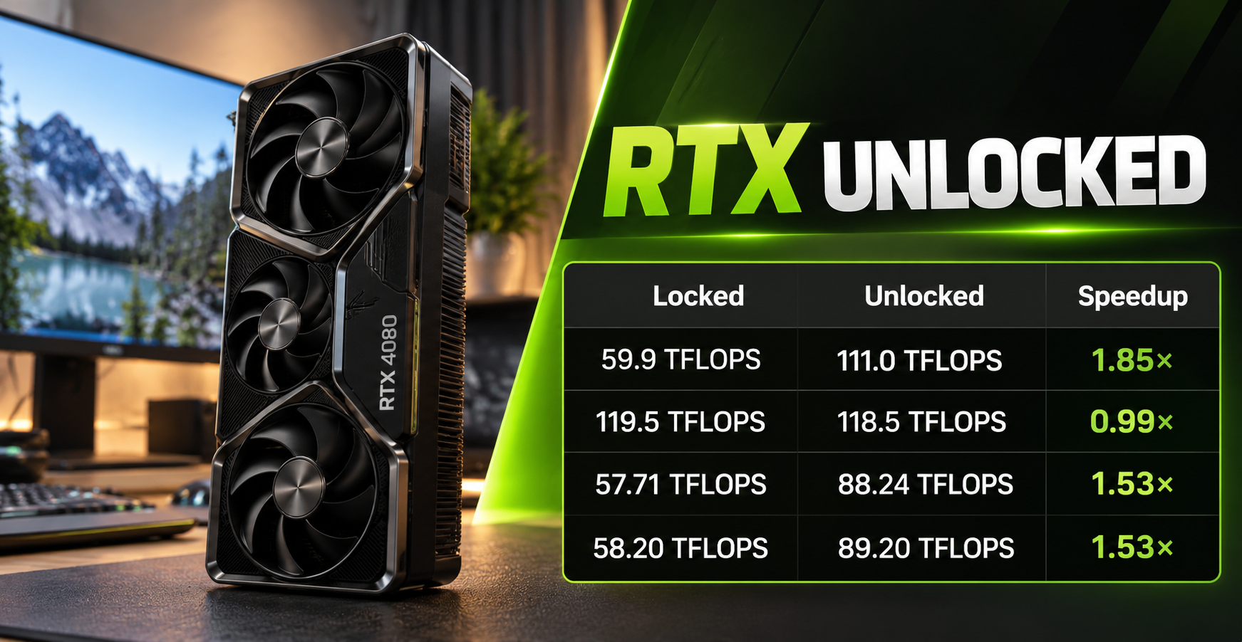 Modder ปลดล็อกพลัง AI บน NVIDIA GeForce RTX 20, 30 และ 40 Series เพิ่มประสิทธิภาพ Tensor Core ได้เกือบ 2 เท่า