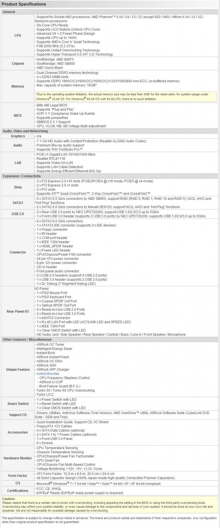 spec spec Asrock 890FX Deluxe4 Review