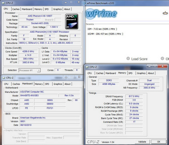 wprime Asus M4A88TD M/USB3 Motherboard Review