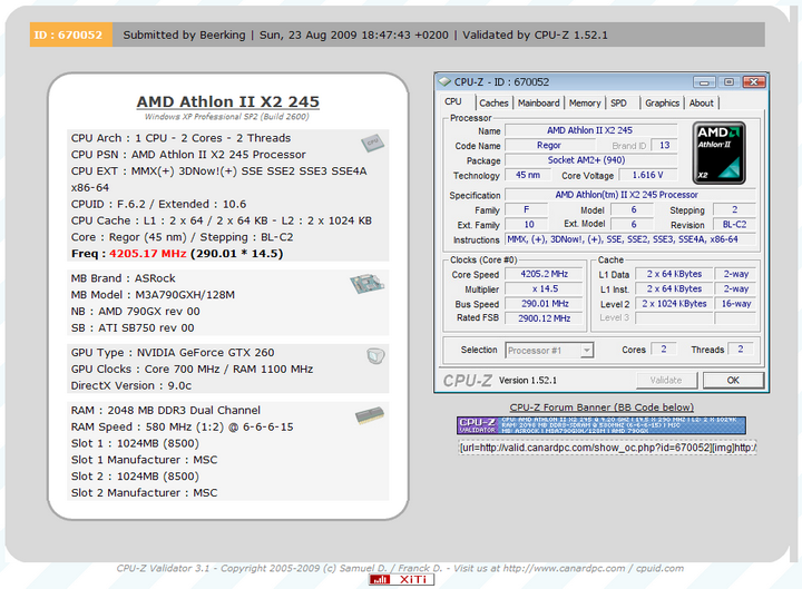 validate245 Athlon II X2 245 @4G 