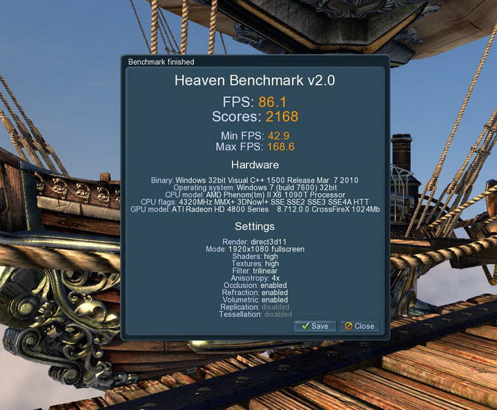 unigine 2010 04 02 00 49 07 03 MSI 890FXA GD70 & AMD Phenom II X6 1090T