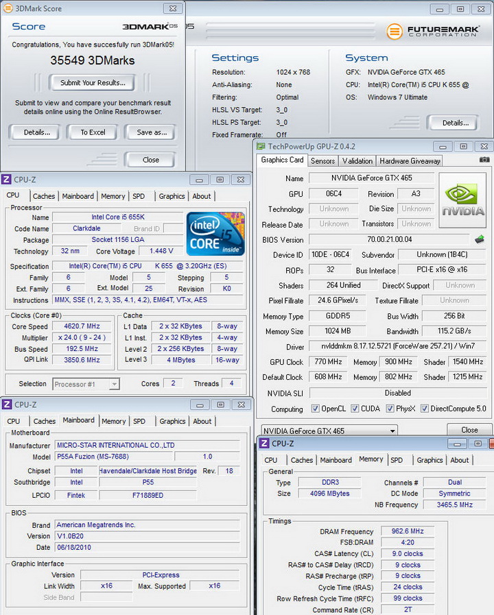 3dmark05 MSI P55A Fuzion Review