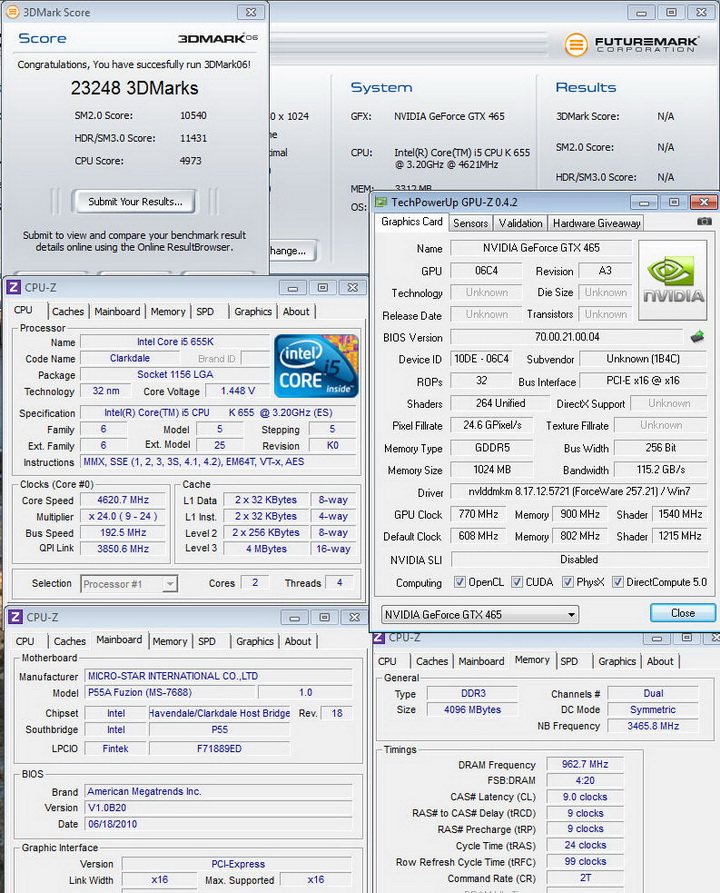 3dmark06 MSI P55A Fuzion Review
