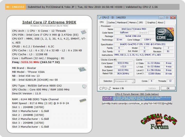 cpuz 5232mhz 720x533 โชว์ลาก Core i7 990X ไปที่ 5.2 GHz