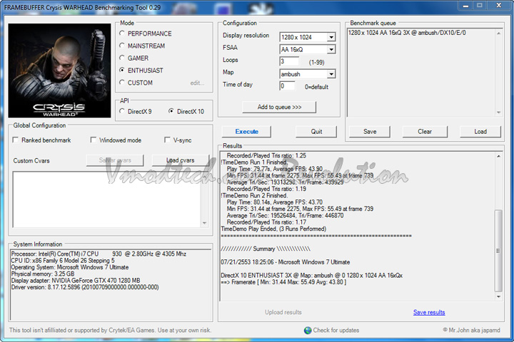 crys dx10 Palit Geforce GTX470 1280MB DDR5 Overclock Test