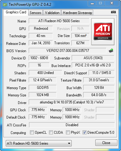 gpuz ASUS EAH5670 1GB DDR5 Review