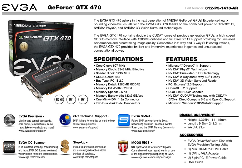 spec EVGA Geforce GTX470 Overclocking Review