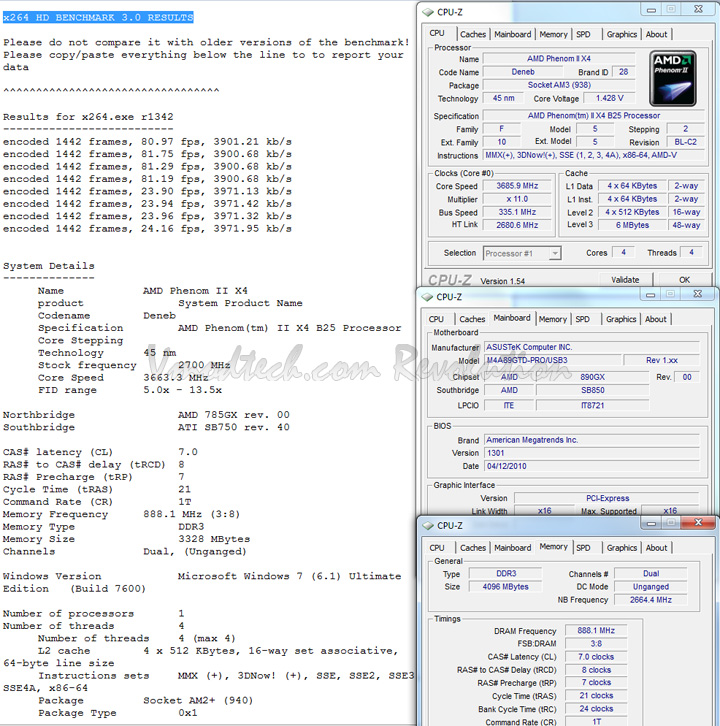 x264 ASUS M4A89GTD PRO/USB3 Motherboard Review