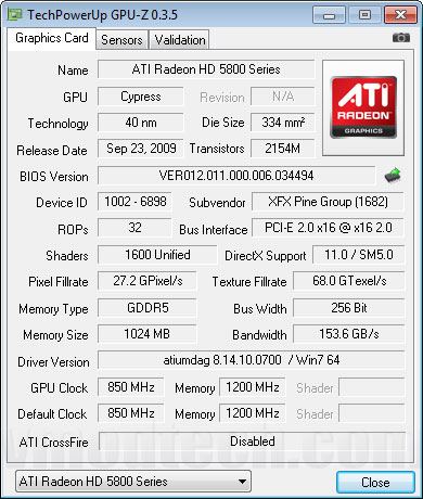 gpuz XFX ATI Radeon HD5870 DX11 Graphic Card Review (CrossfireX) 