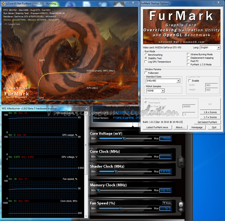 def temp Palit Geforce GTX470 1280MB DDR5 Overclock Test