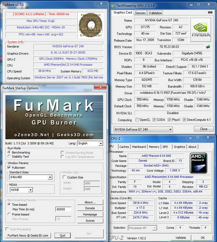 furemark Gigabyte GT240 DDR5 512M Ho 