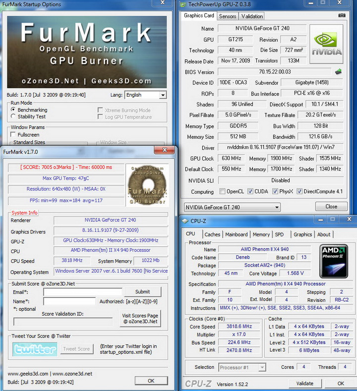 furmark1 Gigabyte GT240 DDR5 512M Ho 