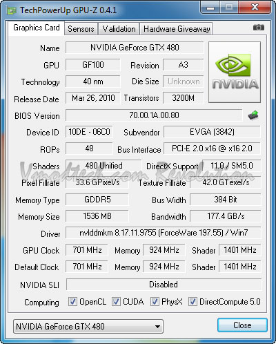 gpuz 01 EVGA Geforce GTX480 Review