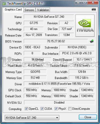 gt240 gpuz 037 GALAXY NVIDIA GT240 DDR5 512MB 