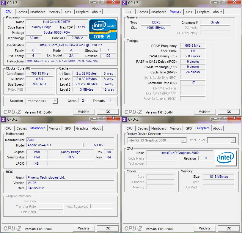 cpuz Review : Acer Aspire V5 471G