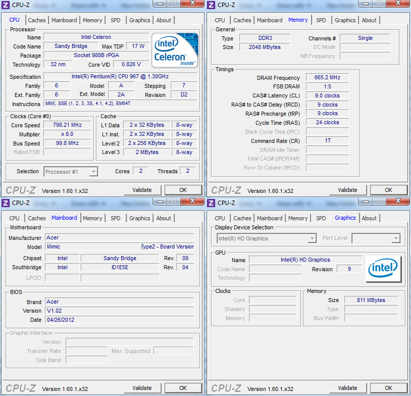 cpuz Review : Acer Aspire One AO756