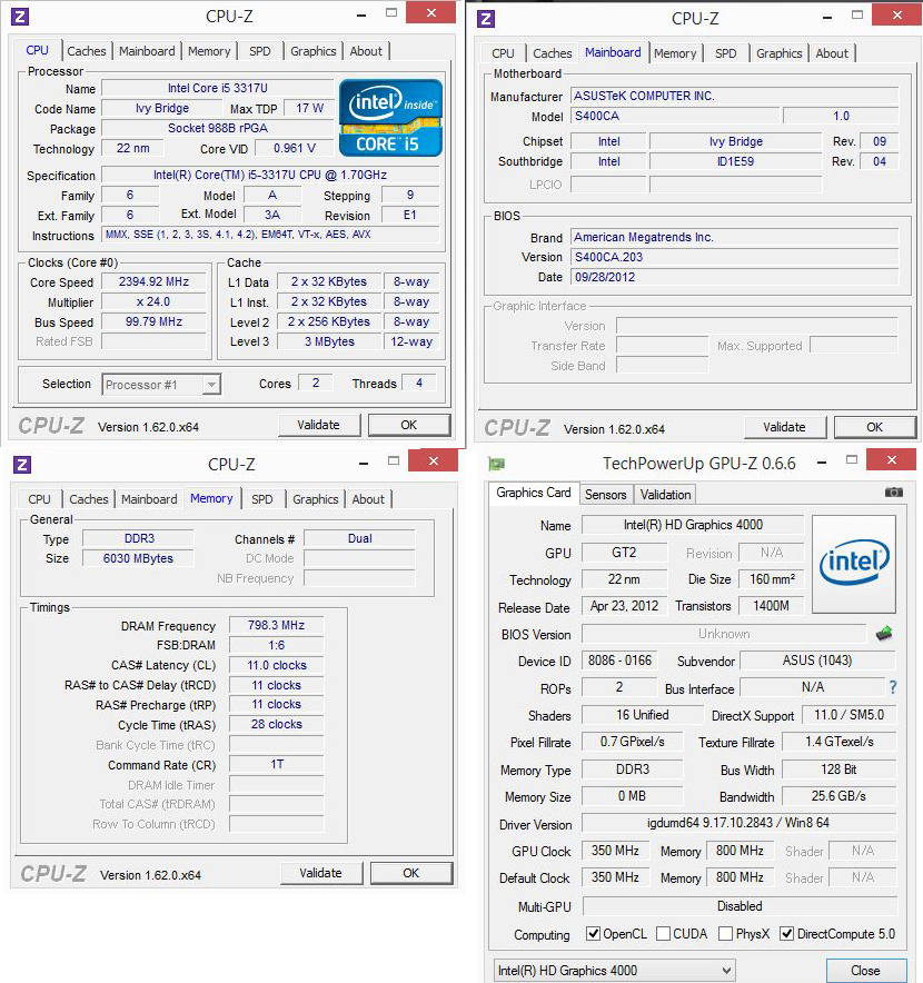 cpuz Review : Asus VIVOBOOK S400CA 14