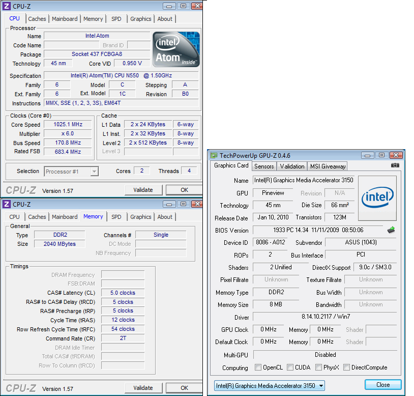 cpuz Review : Asus Eee PC 1015PW