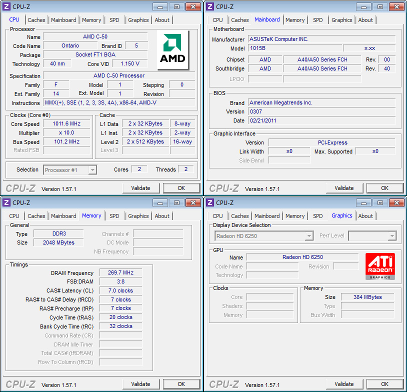 cpuz Review : Asus Eee PC 1015B 