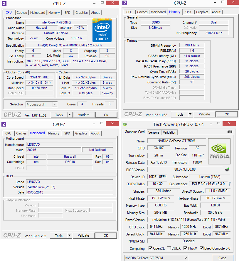 cpuz Review : Lenovo Ideapad Y410p