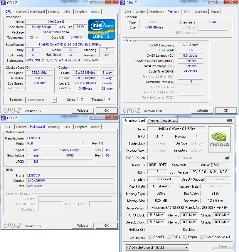 cpuz Review : Lenovo Ideapad Z470