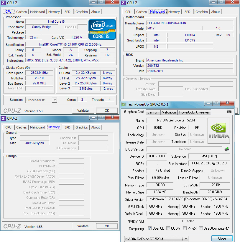 cpuz Review : MSI CX640 2nd generation intel core processor notebook